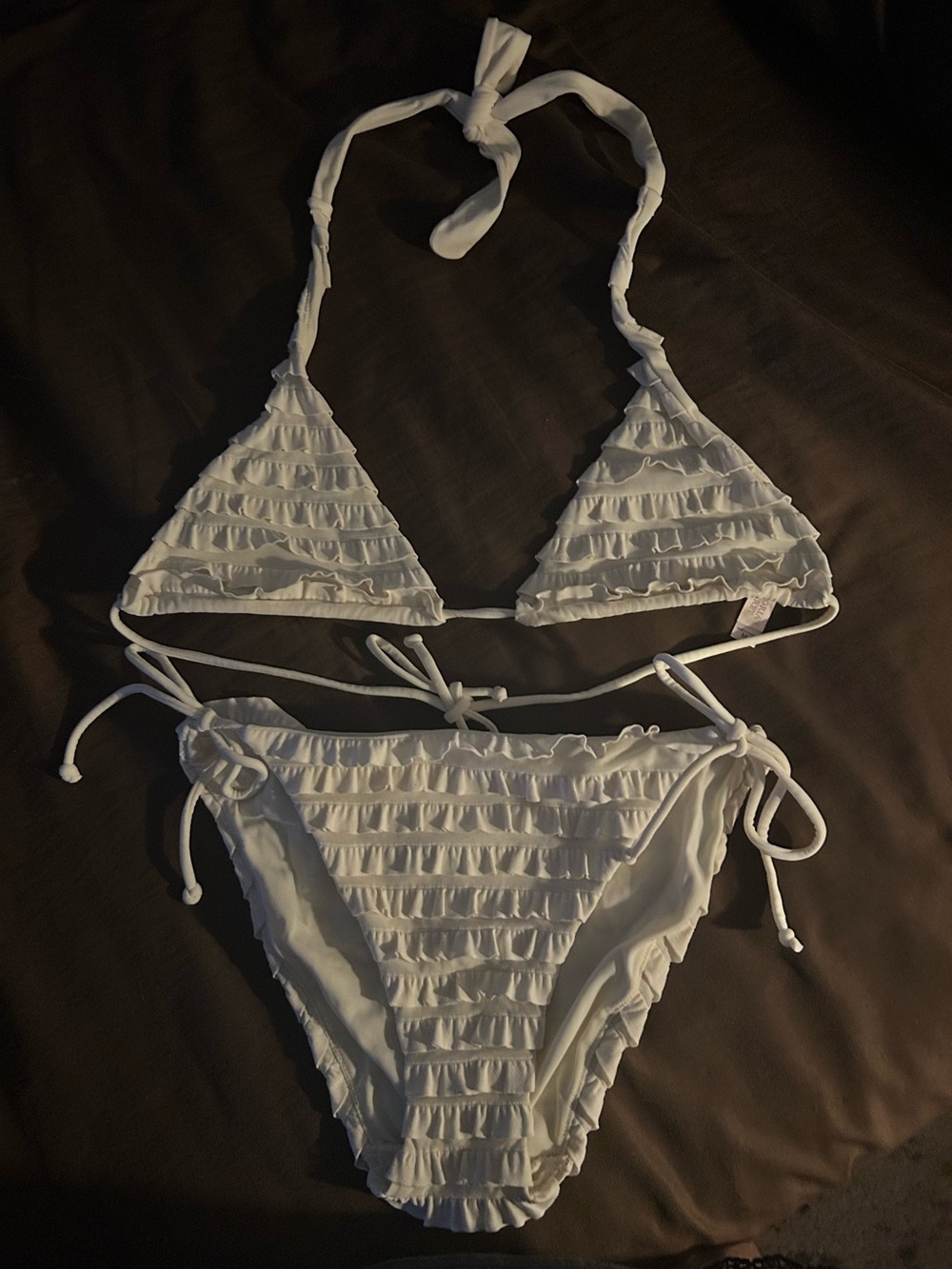 NWOT Y2K Victorias Secret Chic Feminine Ivory Ruffle Bikini Triangle Top Sz M